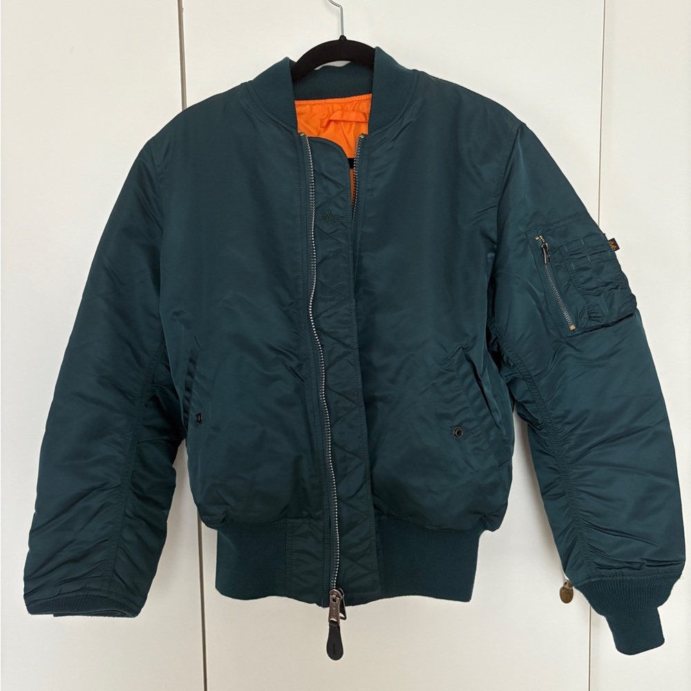 Men Teal Bomber Flight Jacket Small